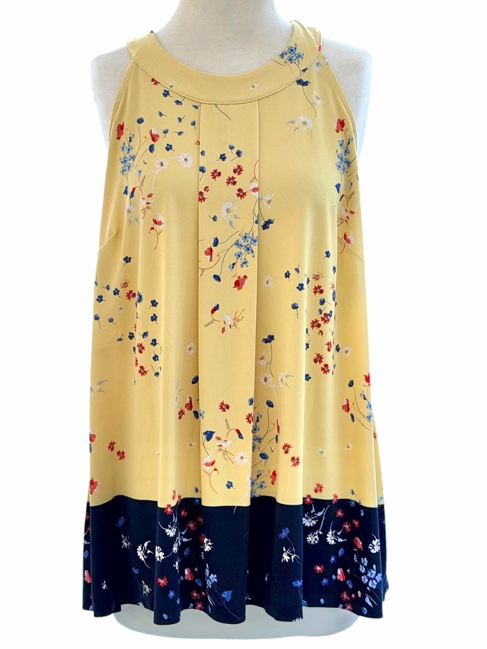 Charter Club Lemon Spritz Yellow Floral Navy Border Crew Neck Halter Top, 0X